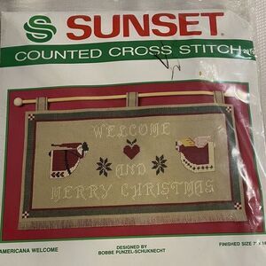 Sunset Counted Cross Stitch Kit 2919‎ Americana Welcome Merry Christmas Sign